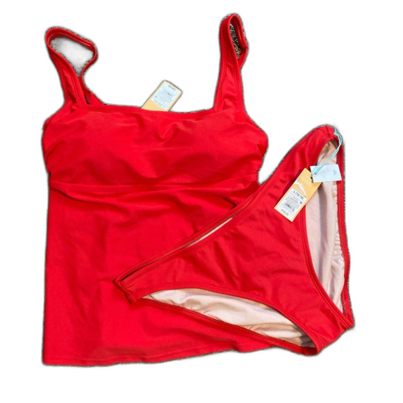 Kona Sol 2 piece Red Hidden Underwire Square Neck Tankini & Bottoms Large NWT - Picture 2 of 8
